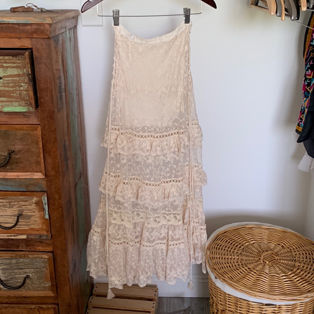 Spell Sample Le Gauze Lace Tiered Skirt Small